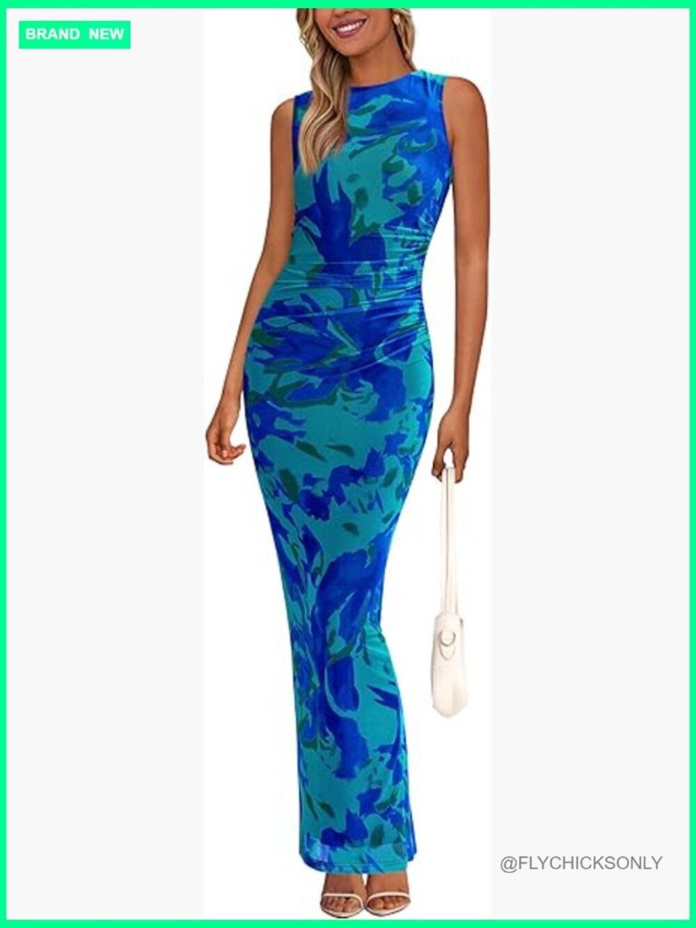 Mesh Sleeveless Bodycon Ruched Floral Maxi Dress for Wedding Guest
